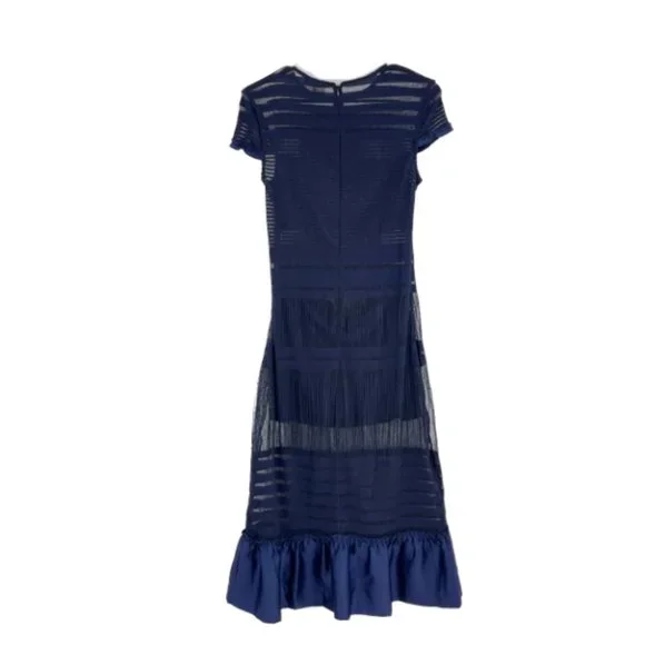 NWOT - foxiedox Navy Sheer Striped Midi Dress - Picture 2 of 8